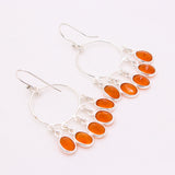 Natural Carnelian Chandelier Hoop Earrings in 925 Sterling Silver Handmade Orange Gemstone Dangle Earrings