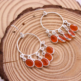 Natural Carnelian Chandelier Hoop Earrings in 925 Sterling Silver Handmade Orange Gemstone Dangle Earrings