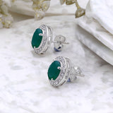 Natural Green Onyx and CZ Stud Earring 925 Sterling Silver Earring Handmade Jewelry.