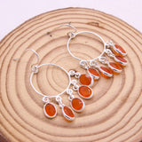 Natural Carnelian Chandelier Hoop Earrings in 925 Sterling Silver Handmade Orange Gemstone Dangle Earrings