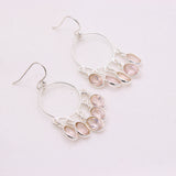 Natural Rose Quartz Chandelier Hoop Earrings 925 Sterling Silver Pink Gemstone Dangle Earrings