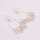 Natural Rose Quartz Chandelier Hoop Earrings 925 Sterling Silver Pink Gemstone Dangle Earrings