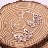 Natural Rose Quartz Chandelier Hoop Earrings 925 Sterling Silver Pink Gemstone Dangle Earrings