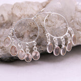 Natural Rose Quartz Chandelier Hoop Earrings 925 Sterling Silver Pink Gemstone Dangle Earrings