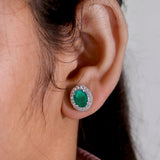 Natural Green Onyx and CZ Stud Earring 925 Sterling Silver Earring Handmade Jewelry.