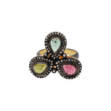 Natural Green Yellow & Pink Sapphire Gemstone & Diamond 925 Sterling Silver Black Rhodium Gold Plated Ring