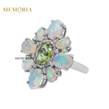 Natural Opal, Peridot Gemstone and Diamond 925 Sterling Silver Ring