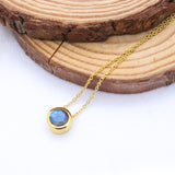 Natural Labradorite Round Pendant Necklace Blue Flash Labradorite Jewelry