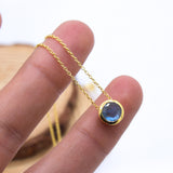 Natural Labradorite Round Pendant Necklace Blue Flash Labradorite Jewelry