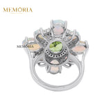 Natural Opal, Peridot Gemstone and Diamond 925 Sterling Silver Ring