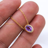 Natural Amethyst Gemstone 925 Silver Gold Plated Necklace