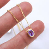 Natural Amethyst Gold Plated Necklace Purple Gemstone Oval Pendant Design