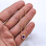 Natural Amethyst Gemstone 925 Silver Gold Plated Necklace