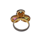 Natural Green Yellow & Pink Sapphire Gemstone & Diamond 925 Sterling Silver Black Rhodium Gold Plated Ring