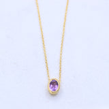 Natural Amethyst Gold Plated Necklace Purple Gemstone Oval Pendant Design