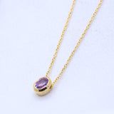Natural Amethyst Gold Plated Necklace Purple Gemstone Oval Pendant Design