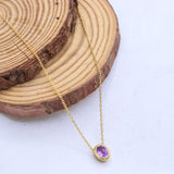 Natural Amethyst Gold Plated Necklace Purple Gemstone Oval Pendant Design
