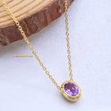 Natural Amethyst Gemstone 925 Silver Gold Plated Necklace