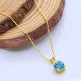 Natural Sky Blue Topaz Necklace Gold Plated Minimal Pendant Handmade Jewelry