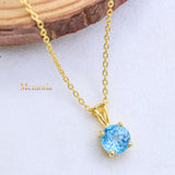 Natural Blue Topaz Gemstone 925 Silver Gold Plated Necklace