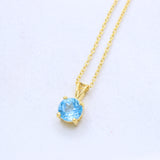 Natural Sky Blue Topaz Necklace Gold Plated Minimal Pendant Handmade Jewelry