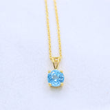 Natural Sky Blue Topaz Necklace Gold Plated Minimal Pendant Handmade Jewelry
