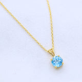 Natural Sky Blue Topaz Necklace Gold Plated Minimal Pendant Handmade Jewelry