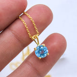 Natural Sky Blue Topaz Necklace Gold Plated Minimal Pendant Handmade Jewelry