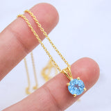 Natural Sky Blue Topaz Necklace Gold Plated Minimal Pendant Handmade Jewelry