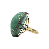 Natural Emerald Gemstone and Black Diamond 925 Sterling Silver Gold Plated Ring