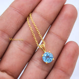 Natural Blue Topaz Gemstone 925 Silver Gold Plated Necklace