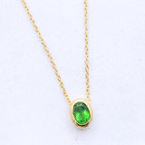 Gold Plated Natural Green Topaz Necklace Handmade Oval Shape Minimal Pendant