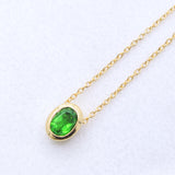 Gold Plated Natural Green Topaz Necklace Handmade Oval Shape Minimal Pendant
