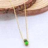 Gold Plated Natural Green Topaz Necklace Handmade Oval Shape Minimal Pendant