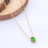 Gold Plated Natural Green Topaz Necklace Handmade Oval Shape Minimal Pendant