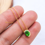 Natural Green Topaz Gemstone 925 Silver Gold Plated Necklace