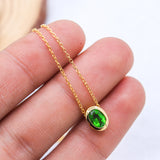 Gold Plated Natural Green Topaz Necklace Handmade Oval Shape Minimal Pendant