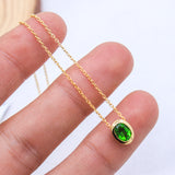 Gold Plated Natural Green Topaz Necklace Handmade Oval Shape Minimal Pendant