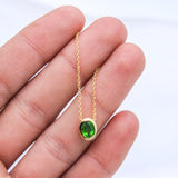 Gold Plated Natural Green Topaz Necklace Handmade Oval Shape Minimal Pendant