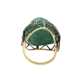 Natural Emerald Gemstone and Black Diamond 925 Sterling Silver Gold Plated Ring