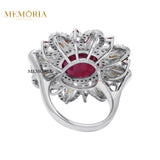 Natural Ruby Gemstone and Diamond 925 Sterling Silver Floral Ring