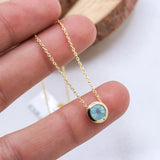 Aqua Chalcedony Gold Plated Necklace Natural Blue Gemstone Round Bezel Pendant
