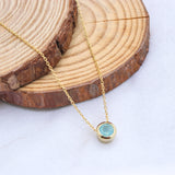 Aqua Chalcedony Gold Plated Necklace Natural Blue Gemstone Round Bezel Pendant