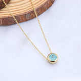 Aqua Chalcedony Gold Plated Necklace Natural Blue Gemstone Round Bezel Pendant