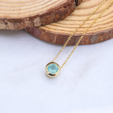Aqua Chalcedony Gold Plated Necklace Natural Blue Gemstone Round Bezel Pendant