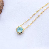 Aqua Chalcedony Gold Plated Necklace Natural Blue Gemstone Round Bezel Pendant