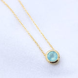 Aqua Chalcedony Gold Plated Necklace Natural Blue Gemstone Round Bezel Pendant