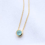 Aqua Chalcedony Gold Plated Necklace Natural Blue Gemstone Round Bezel Pendant