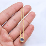 Labradorite Necklace Gold Plated Natural Gemstone Blue Flash Pendant