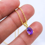 Handmade Gold Plated Amethyst Necklace Natural Gemstone Minimalist Pendant